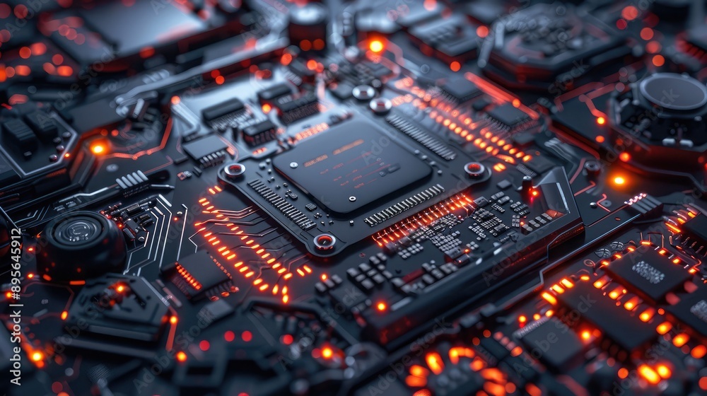 A close-up of a computer processor with intricate details and connections.