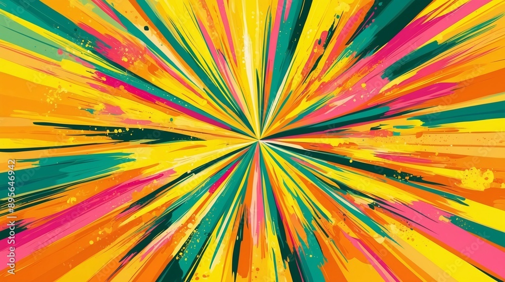 Bursts of colors emanate from a central point and stretch outwards across the canvas. Bursts of colors emanate from a central point and stretch outwards across the canvas.