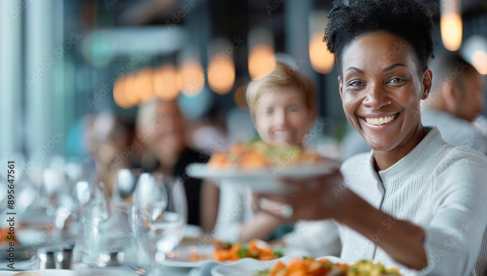Smiling Woman Enjoying Dinner at Restaurant Smiling Woman Enjoying Dinner at Restaurant