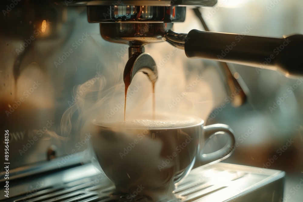 Espresso Machine Making a Cup of Coffee with Steam Espresso Machine Making a Cup of Coffee with Steam