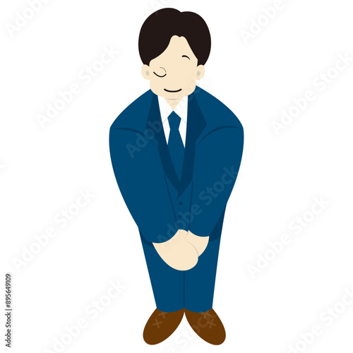 丁寧にお辞儀をするビジネスパーソンの男性　おしゃれなベクターイラスト