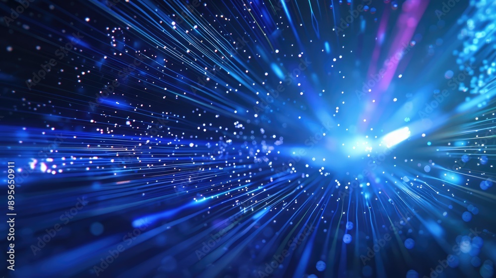High-tech abstract blue background featuring radiant lines and data particles, conveying futuristic technology High-tech abstract blue background featuring radiant lines and data particles, conveying futuristic technology