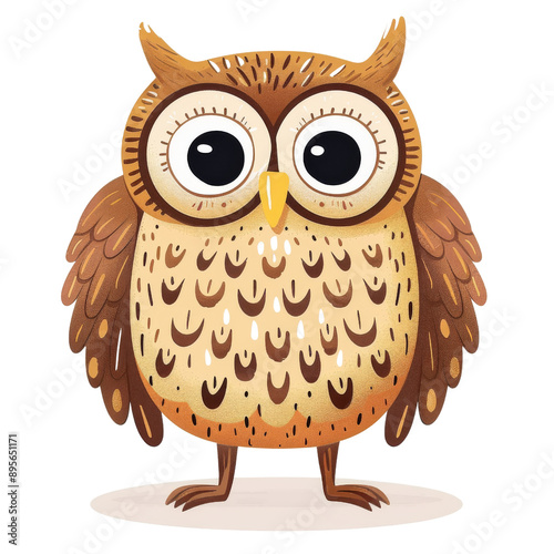 Adorable Cartoon Owl Illustration with Wide Eyes PNG Transparency photo