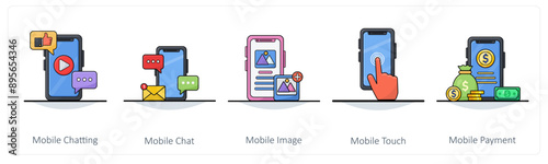 A set of 5 Business icons as mobile chatting, mobile chat, mobile image