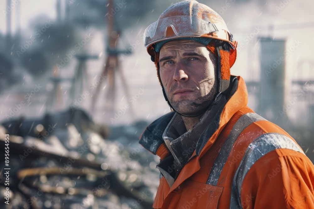 Environmental project manager overseeing a cleanup operation in a polluted area, coordinating workers and equipment, wearing safety gear, European, Portrait half-body, hyper-realistic, high detail, Environmental project manager overseeing a cleanup operation in a polluted area, coordinating workers and equipment, wearing safety gear, European, Portrait half-body, hyper-realistic, high detail,