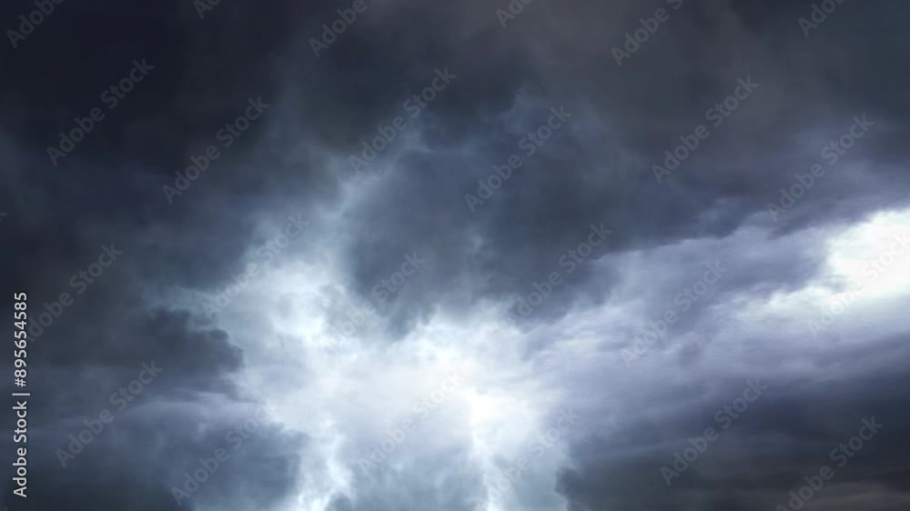 lightning thunderstorm flash over dark sky 4k.