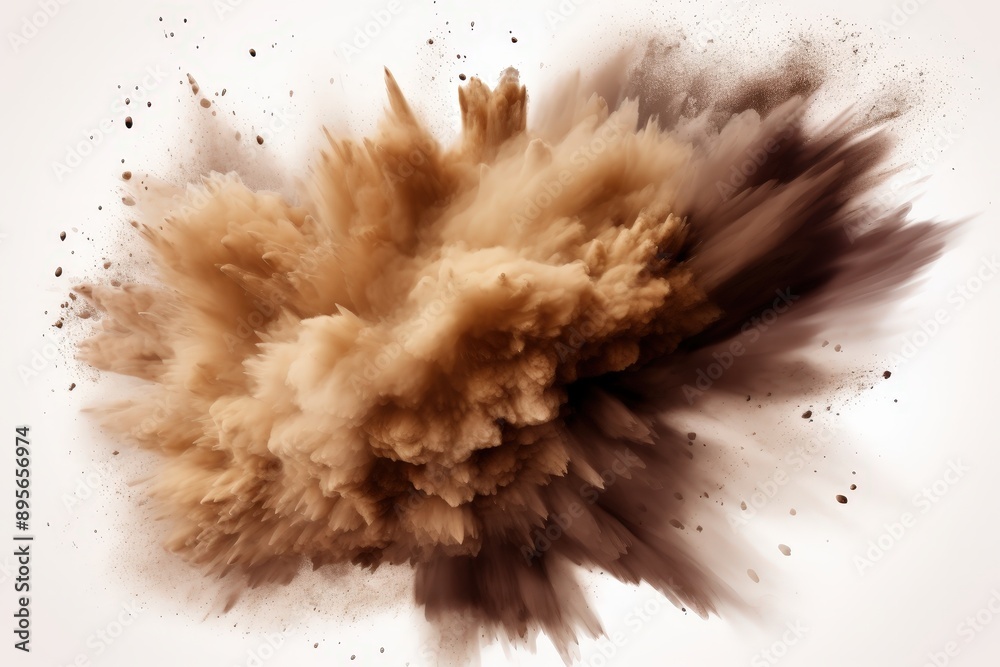 Dust Explosion: A Dramatic Burst of Color, brown powder exsplotion on white, brown smoke Dust Explosion: A Dramatic Burst of Color, brown powder exsplotion on white, brown smoke