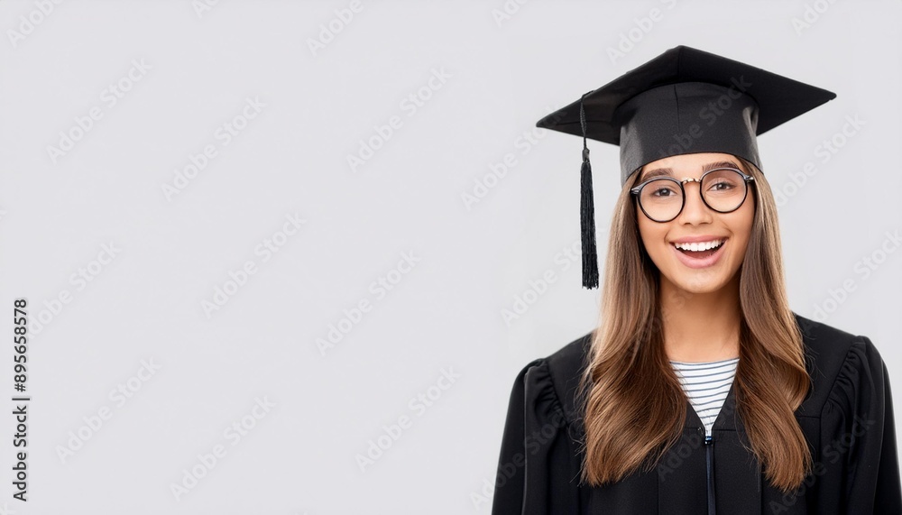 A happy graduate wearing a cap and gown, celebrating academic achievement with joy on graduation day. A happy graduate wearing a cap and gown, celebrating academic achievement with joy on graduation day.