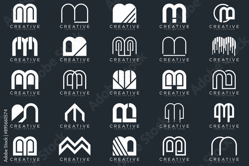 Mega logo collection, Abstract letter M logo design. icons for business photo