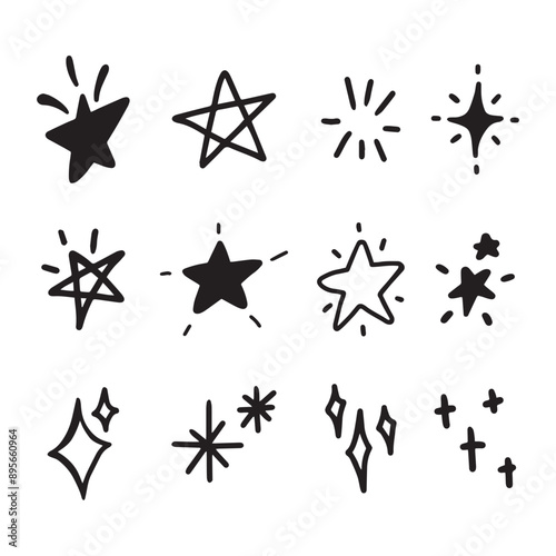 Various star and sparkle doodle hand drawn for element and illustration