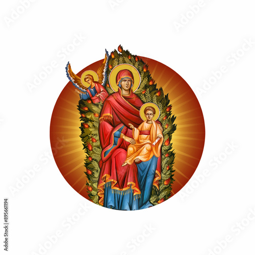 Burning bush. Christian illustration in Byzantine style 