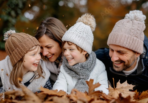 Happy Family Enjoying Snowfall