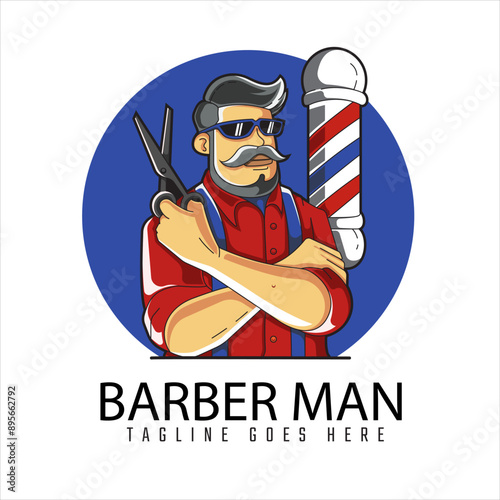 Illustration of a barber using scissors with an attractive appearance