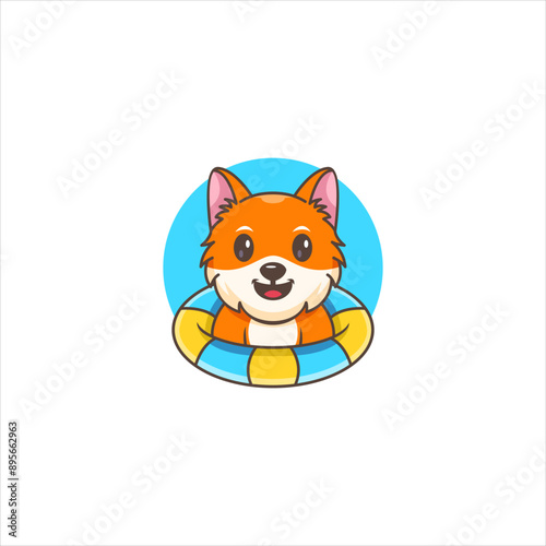 Baby Fox Illustration Wearing Coin Cartoon Lifebuoy Cartoon Illustration using modern style vector display