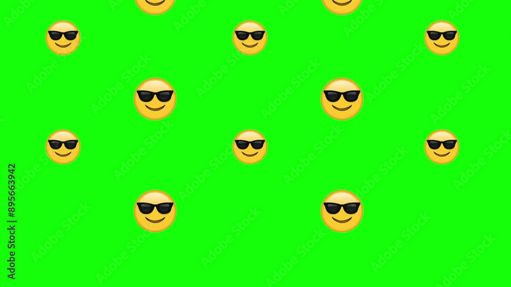 Lots of Sunglasses Face Emojies moving on the green screen, emotion footage for video blogging Lots of Sunglasses Face Emojies moving on the green screen, emotion footage for video blogging