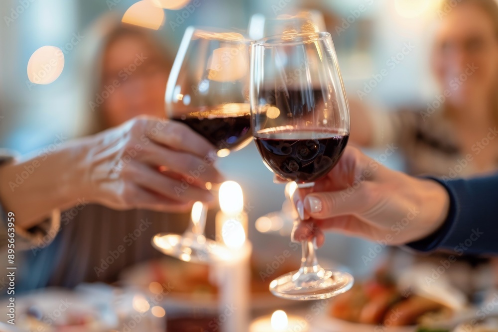 Friends Toasting Wine at Dinner Friends Toasting Wine at Dinner