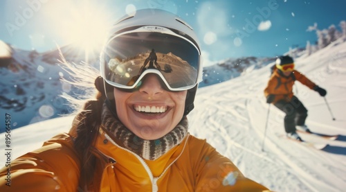 Woman Skiing In Snow With Friend