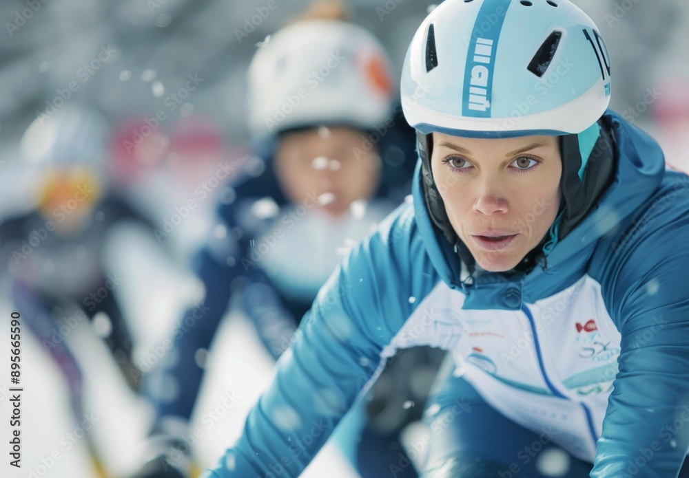 Cyclist Racing in Winter Snow Cyclist Racing in Winter Snow