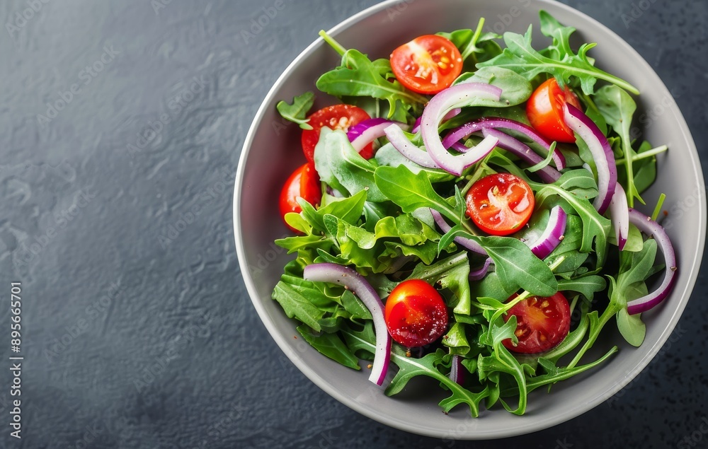 Fresh Green Salad With Cherry Tomatoes and Red Onion Fresh Green Salad With Cherry Tomatoes and Red Onion