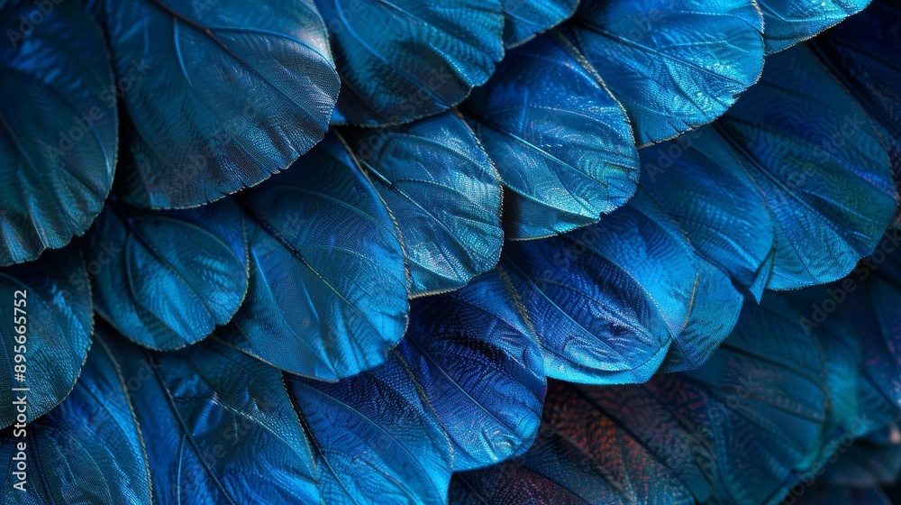 A highly detailed macro photograph capturing the intricate pattern of iridescent blue scales on a butterfly wing The closeup reveals the mesmerizing texture and delicate structure A highly detailed macro photograph capturing the intricate pattern of iridescent blue scales on a butterfly wing The closeup reveals the mesmerizing texture and delicate structure