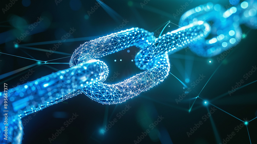 Connected chain links in neon blue. Connected chain links in neon blue.