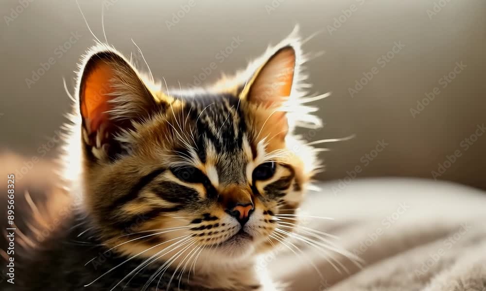 Close-up of a tabby kitten in the sun. Close-up of a tabby kitten in the sun.