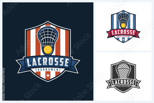 Lacrosse logo sport design template, lacrosse sport emblem vector, lacrosse tournament logo badge design vector illustration
