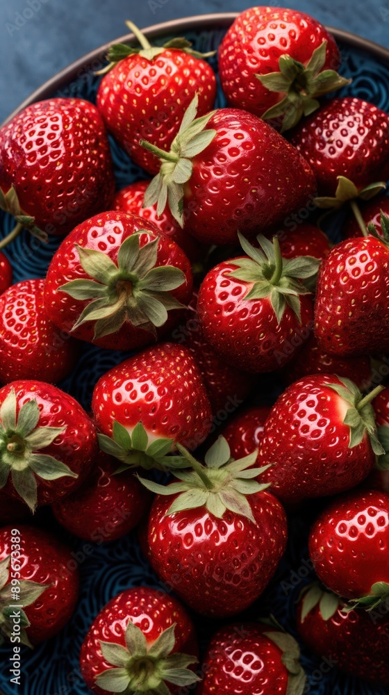 Fresh strawberries on a table shot from above