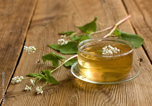 Herbal tea made from buckwheat, lat. Fagopyrum esculentum or common buckwheat. The whole plant is full of rutin good against varicose veins. photo