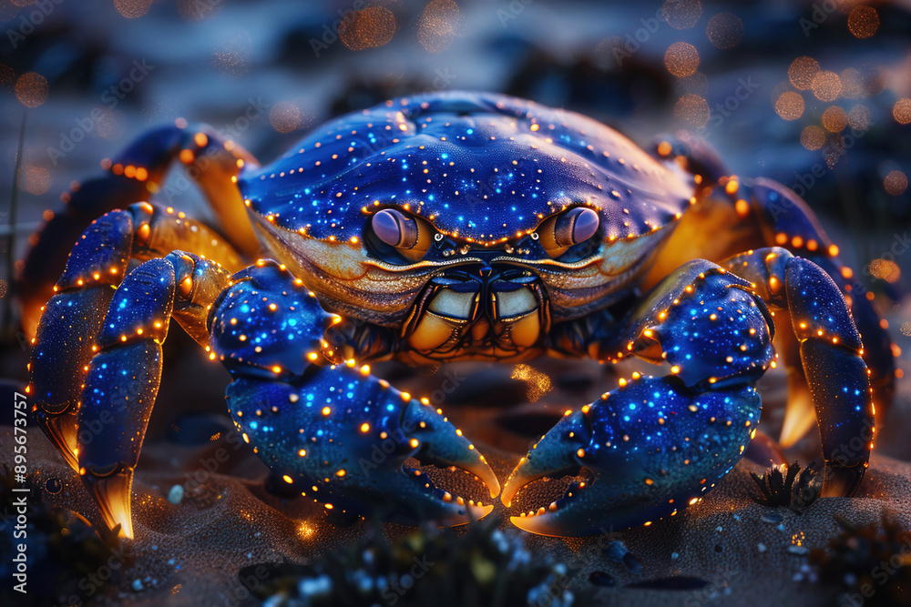 Cancer with claws symbol of the zodiac horoscope constellation of the east, blue fiery neon background. Cancer with claws symbol of the zodiac horoscope constellation of the east, blue fiery neon background.