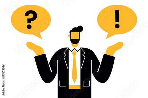 Business Decision Making, Confused Businessman with Question and Exclamation Marks, Problem Solving and Decision Process Concept