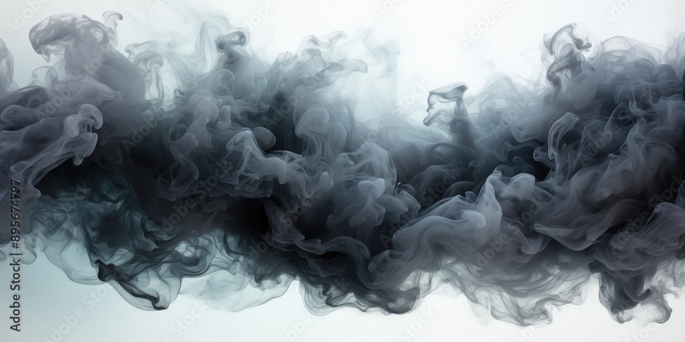 Abstract Smoke Swirls in Gray Tones, black gray smoke wave on white background Abstract Smoke Swirls in Gray Tones, black gray smoke wave on white background