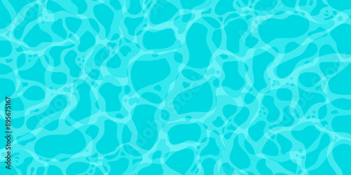 Realistic swimming pool bottom with blue water waves texture. Summer aqua surface with caustics ripples. Spa pool top view vector background. Illustration of surface ripple water