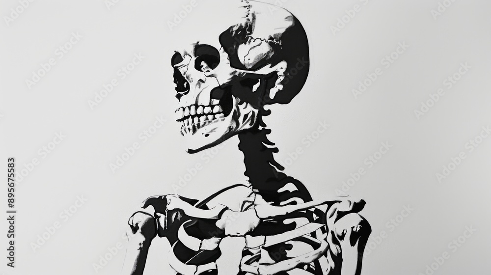 Illustrate a detailed human skeleton against a solid white background. Illustrate a detailed human skeleton against a solid white background.