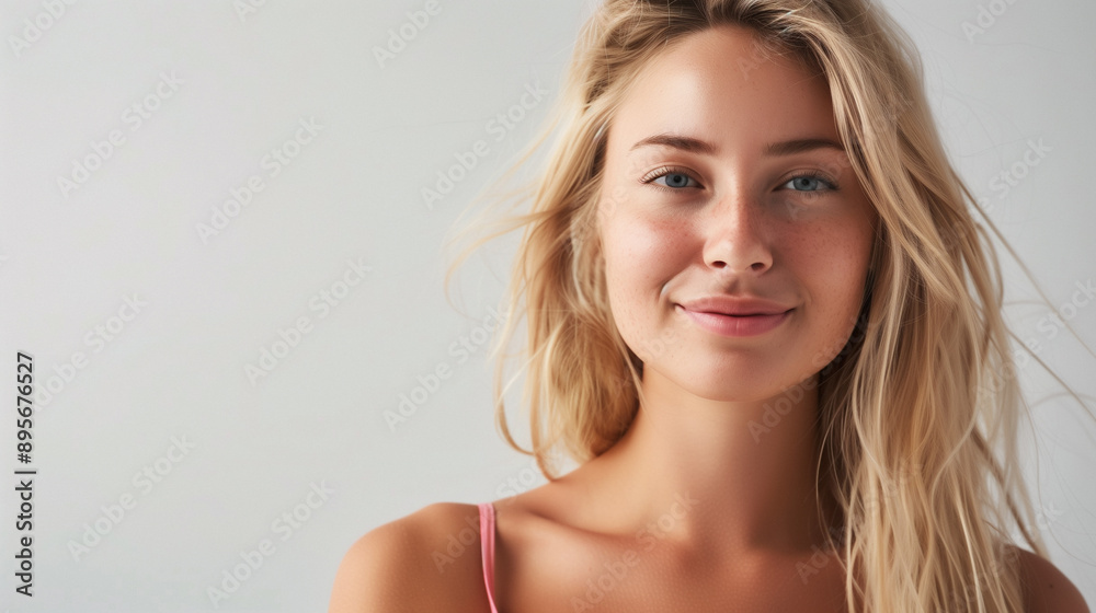 Natural beauty portrait of a blonde woman showcasing simplicity and clean aesthetics. Natural beauty portrait of a blonde woman showcasing simplicity and clean aesthetics.