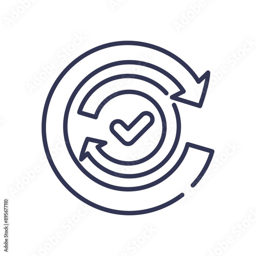 Double circular arrows with a checkmark in the center.