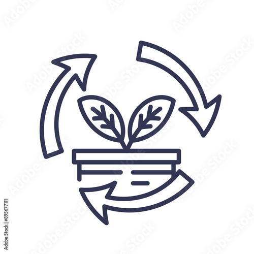 Illustration of composting with arrows around a plant in a pot.