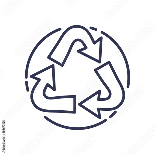 A simple recycle logo with three arrows forming a triangle in a circular outline.