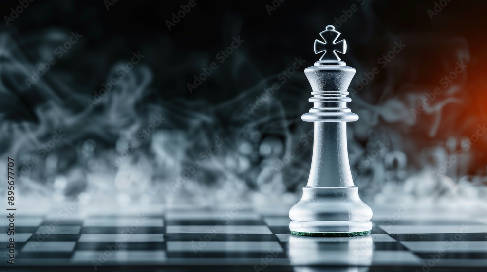 A chessboard with a king as a goal, surrounded by soul like mist A chessboard with a king as a goal, surrounded by soul like mist