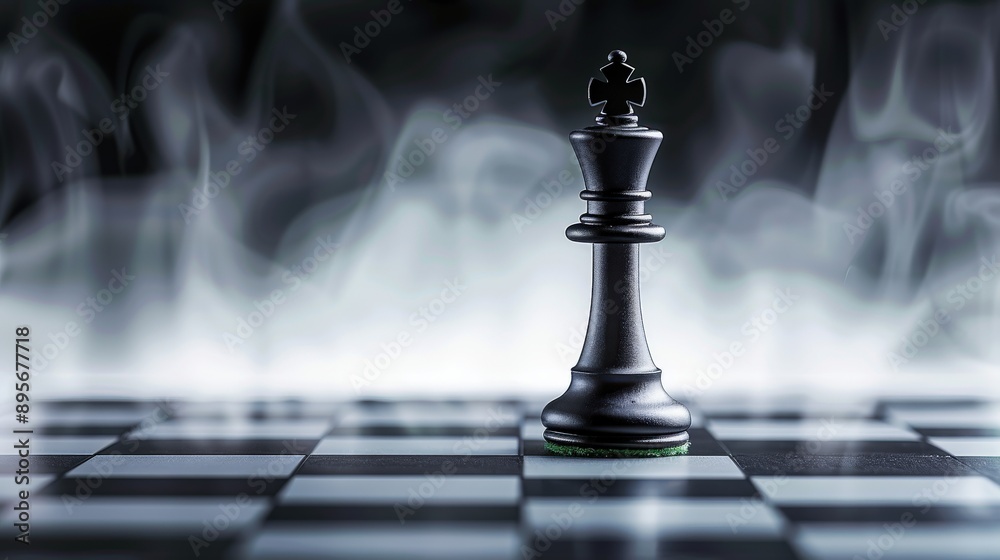 A chessboard with a king as a goal, surrounded by soul like mist A chessboard with a king as a goal, surrounded by soul like mist