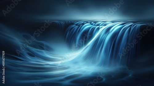 A waterfall flowing towards a goal, with soul like mist