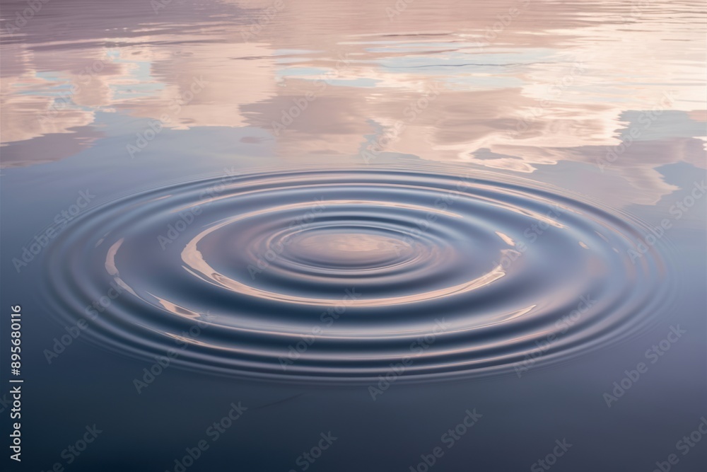 A large circular ripple in the water with a cloud behind it, AI A large circular ripple in the water with a cloud behind it, AI
