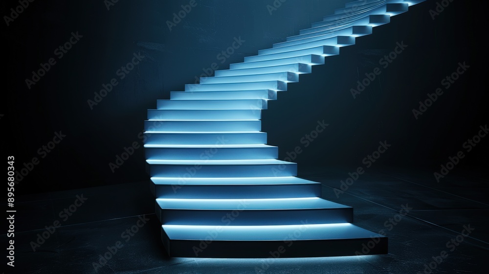 A stairway ascending towards a goal, enveloped in soul like light