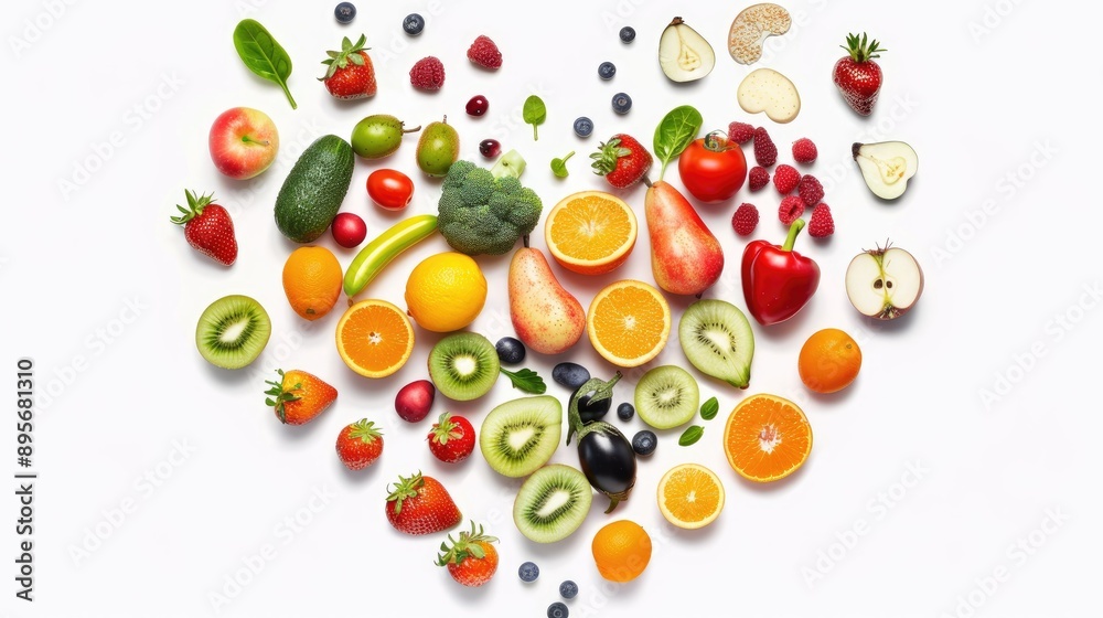 Heart-Shaped Arrangement of Colorful Fruits and Vegetables Heart-Shaped Arrangement of Colorful Fruits and Vegetables