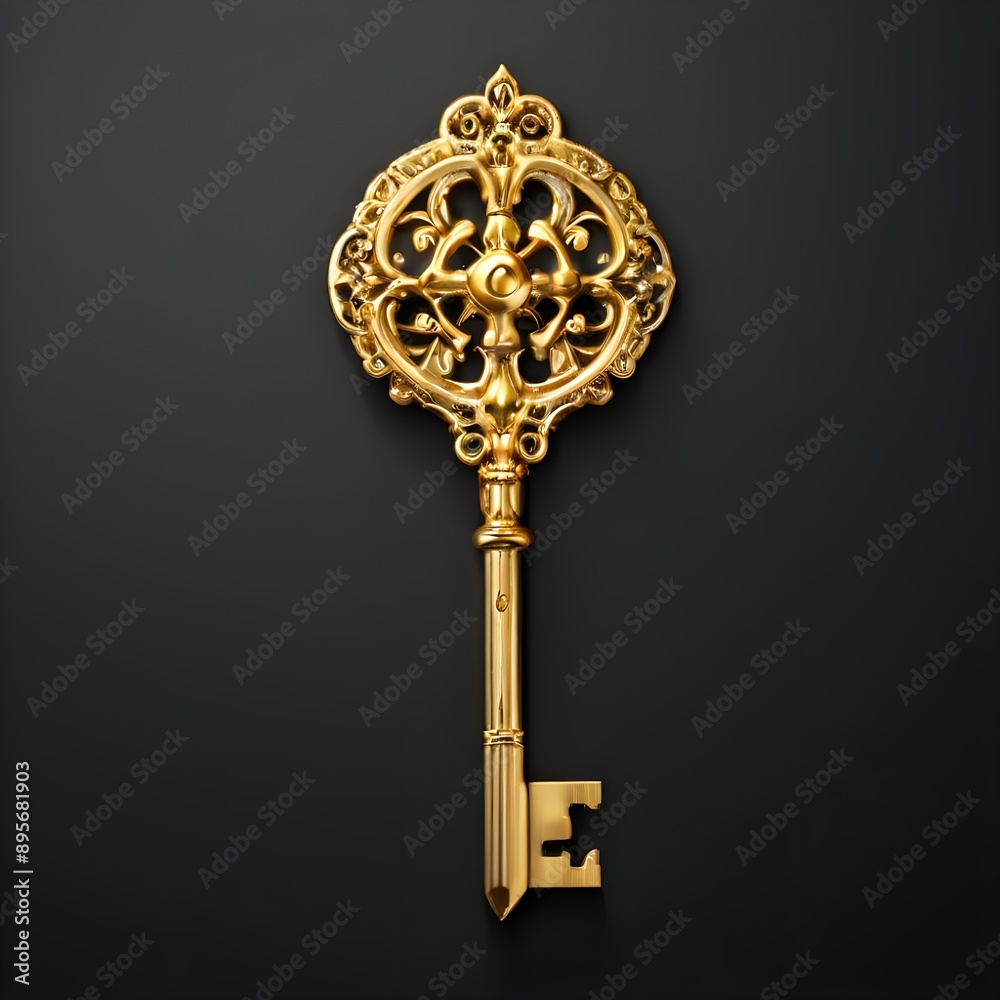 A luxurious golden 3D key, exquisitely crafted with intricate details that evoke a sense of elegance and mystery. key is designed with elaborate, swirling patterns, creating an ornate and regalness A luxurious golden 3D key, exquisitely crafted with intricate details that evoke a sense of elegance and mystery. key is designed with elaborate, swirling patterns, creating an ornate and regalness