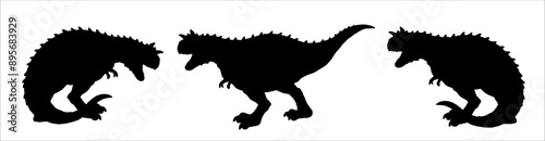 Black silhouette drawing with the predatory dinosaur Carnotaurus. Dinosaur vector template for cutting out.