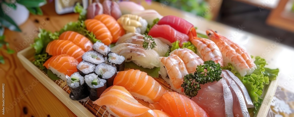 A beautiful and colorful variety of homemade sushi on a platter, featuring nigiri, sashimi, and rolls, perfect for food enthusiasts. A beautiful and colorful variety of homemade sushi on a platter, featuring nigiri, sashimi, and rolls, perfect for food enthusiasts.