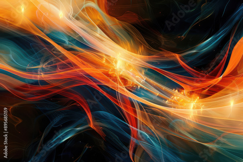 close up horizontal illustration of glowing colorful waves abstract background