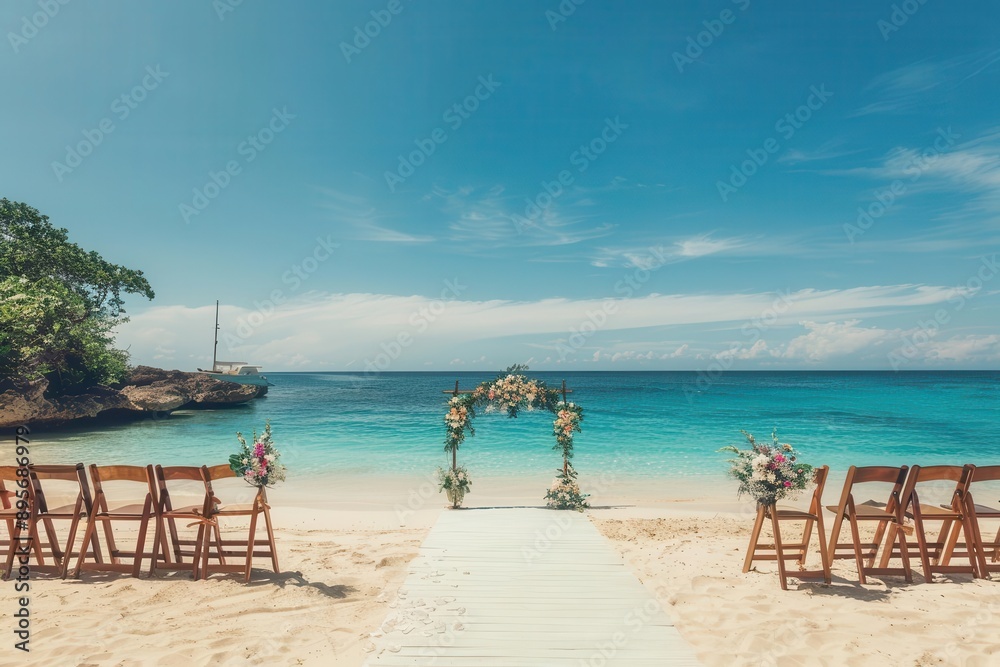 Oceanfront Ceremony A breathtaking wedding ceremony on a pristine beach with a floral archway overlooking the turquoise sea Oceanfront Ceremony A breathtaking wedding ceremony on a pristine beach with a floral archway overlooking the turquoise sea