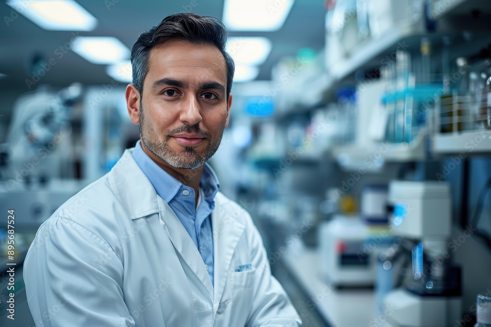 Professional Scientist Conducting Research in Laboratory Setting with Fluorescent Lighting - Medium Shot